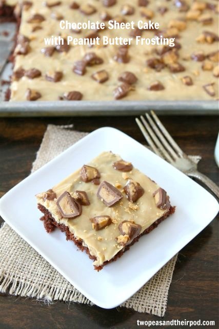 Chocolate sheet cake with peanut butter frosting
