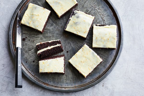 Chocolate snacking cake with tangerine glaze