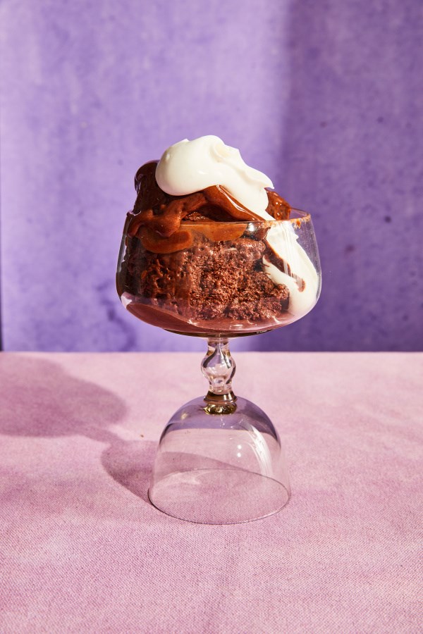 Chocolate sorbet with warm salted dates