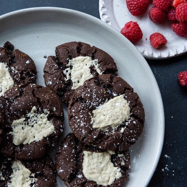 Chocolate, sour cherry & halva cookies 