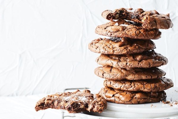Chocolate, sour cherry and rye brownie cookie