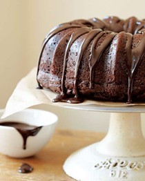 Chocolate sour cream bundt cake with chocolate glaze