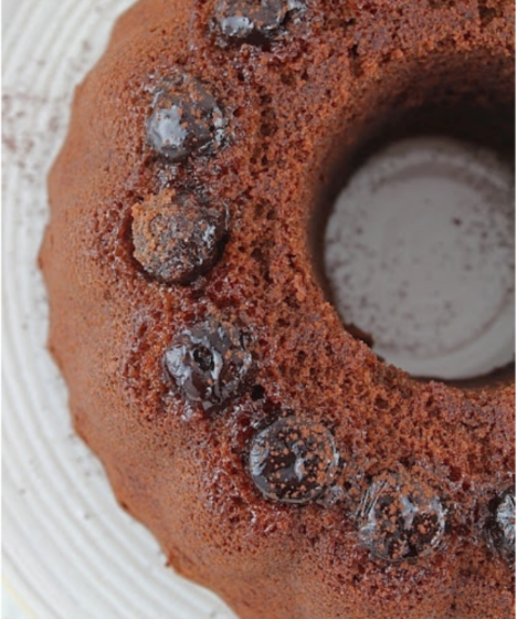 Chocolate spice cake with sour black cherries