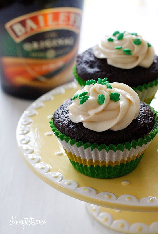 Chocolate stout cupcakes with Bailey's Irish cream cheese frosting