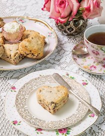 Chocolate, strawberry, and rose scones