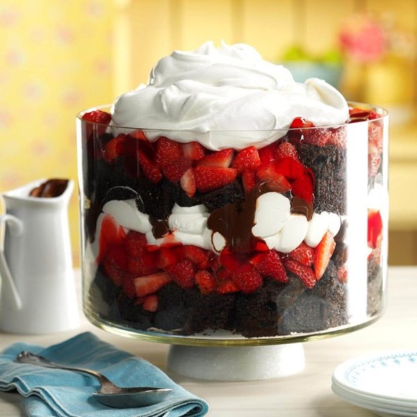 Chocolate strawberry punch bowl trifle