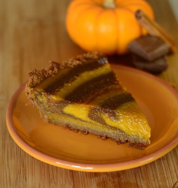 Chocolate-striped pumpkin pie