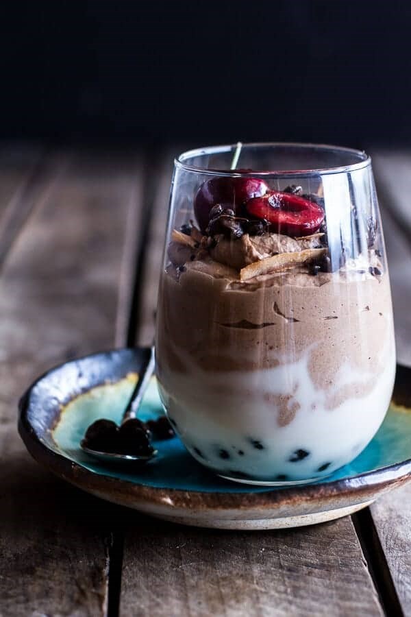 Chocolate tahini mocha mousse w/coconut bubble milk + chocolate espresso beans