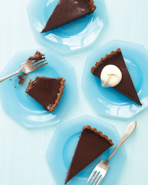 Chocolate tart with chocolate chip cookie crust