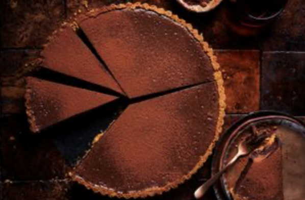 Chocolate tart with hazelnut crust and toffee butterscotch