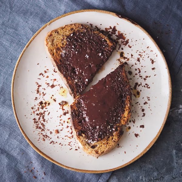 Chocolate toast with olive oil and sea salt