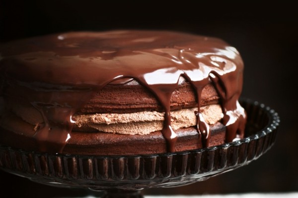 Chocolate truffle cake with chestnut cream and ganache