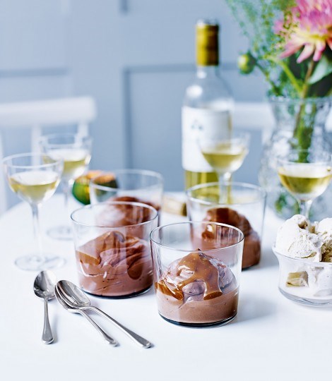 Chocolate truffle pots with caramel sauce