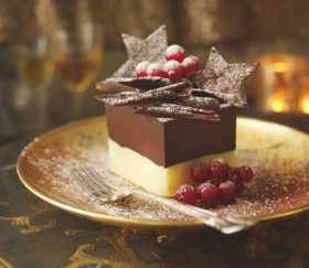 Chocolate truffle stack with chocolate stars and curls