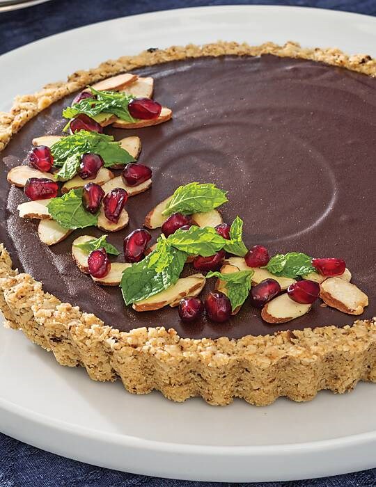 Chocolate truffle tart with matzo-almond crust