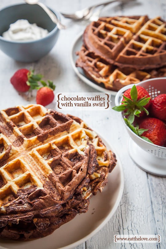 Chocolate waffles with vanilla swirl