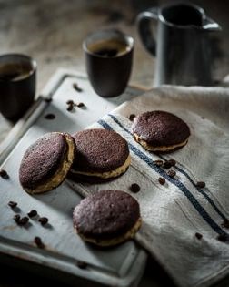 Chocolate whoopie pies with coffee filling