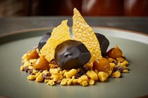 Chocolate with mandarin, burnt orange and popping candy ('Ember')