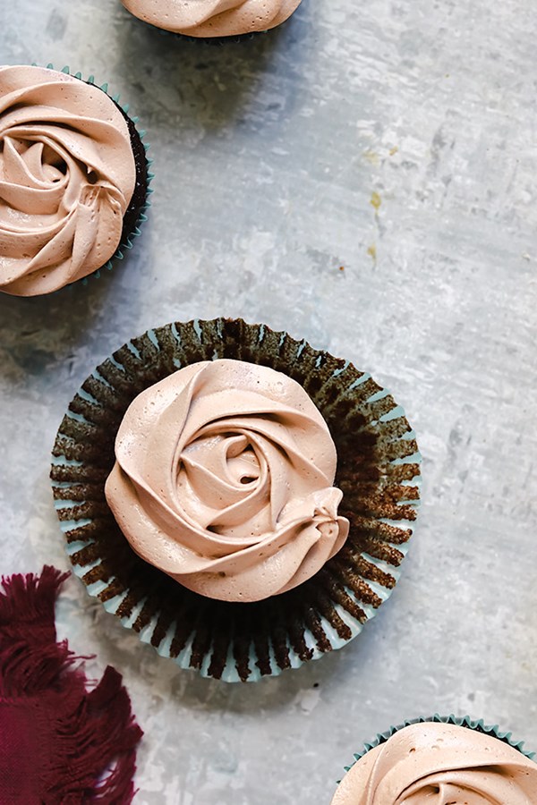 Chocolatey chocolate cupcakes with chocolate Swiss meringue buttercream