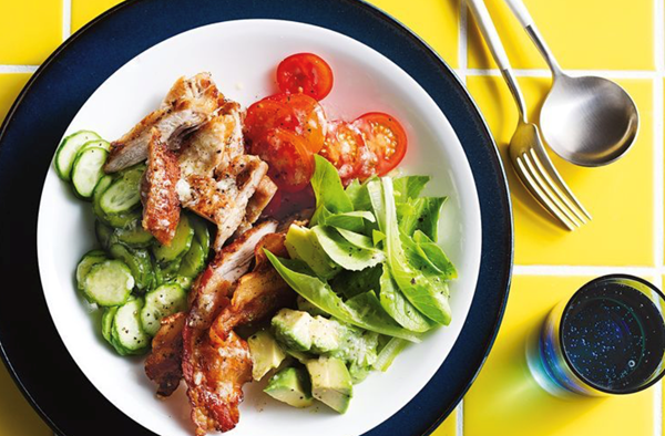 Chop chop salad with roasted garlic dressing