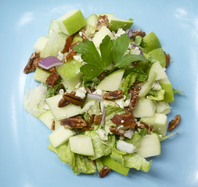 Chopped apple & blue cheese salad with warm bacon vinaigrette