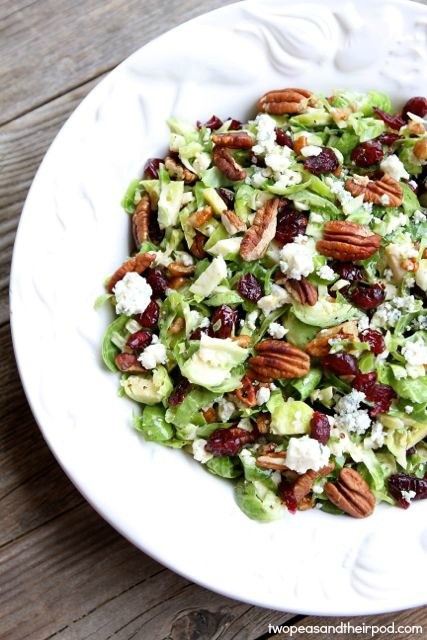 Chopped Brussels sprouts with dried cranberries, pecans & blue cheese