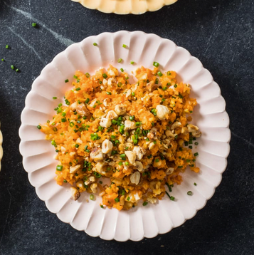 Chopped carrot salad with fennel, orange, and hazelnuts