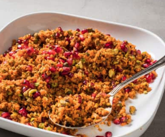 Chopped carrot salad with mint, pistachio, and pomegranate seeds