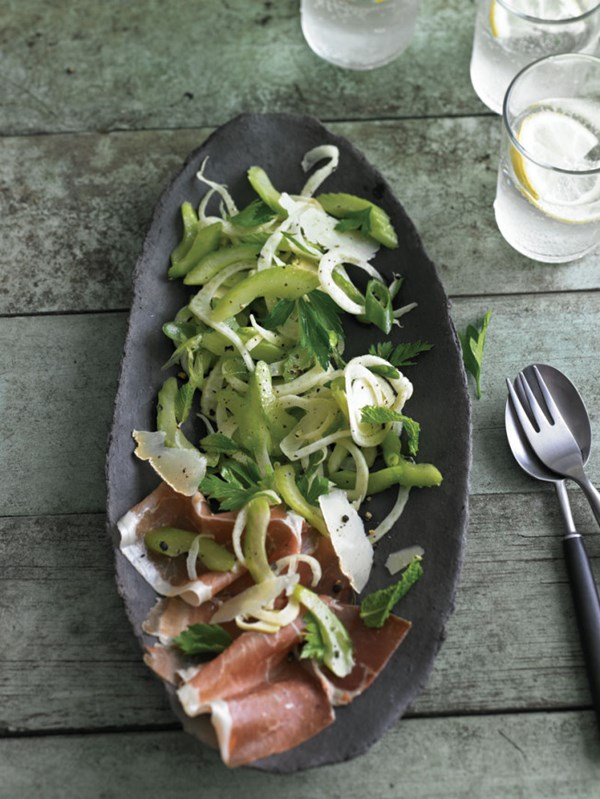 Chopped celery, parsley & prosciutto salad