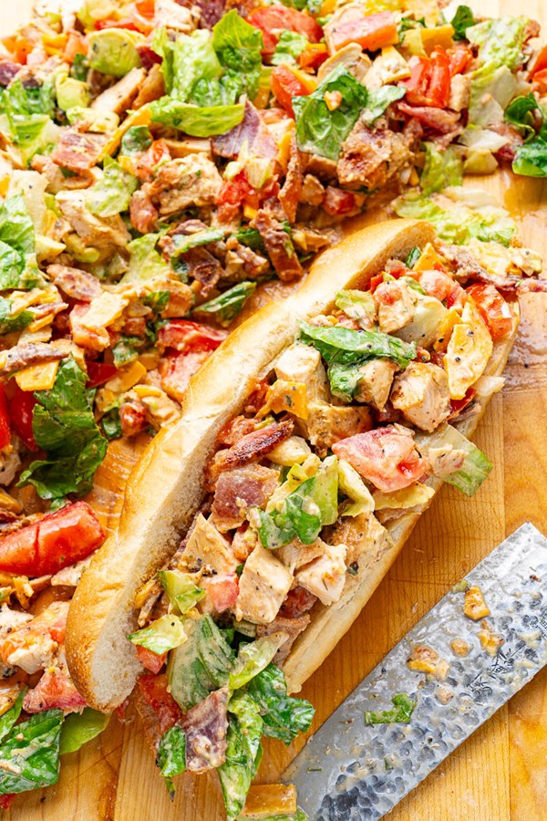 Chopped chicken bacon ranch sandwich
