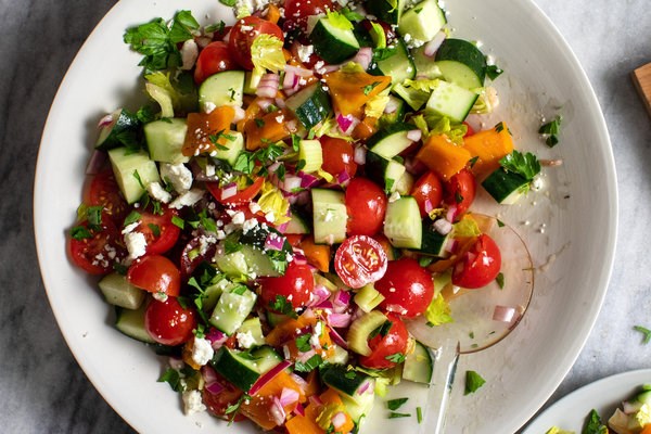 Chopped cucumber and tomato salad