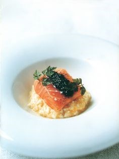 Chopped duck egg with cured salmon