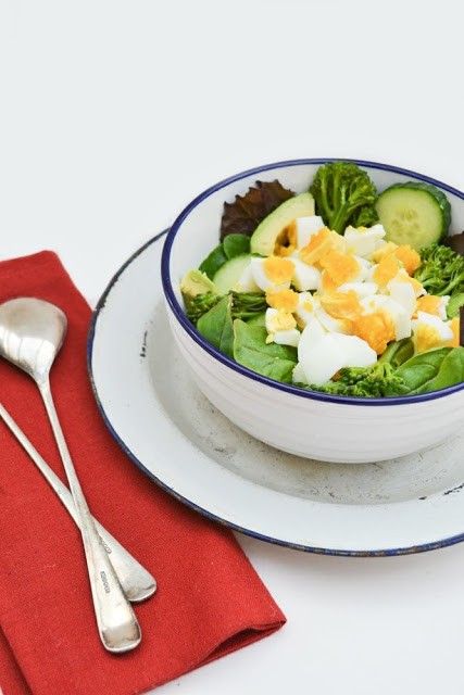 Chopped egg, avocado and tenderstem salad
