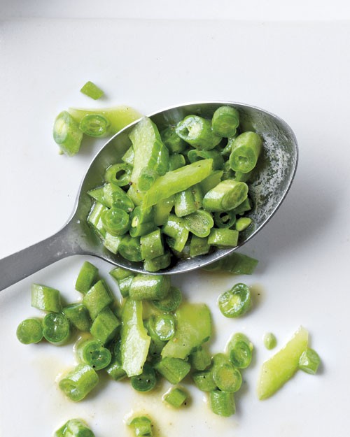 Chopped green bean and celery salad with mustard vinaigrette