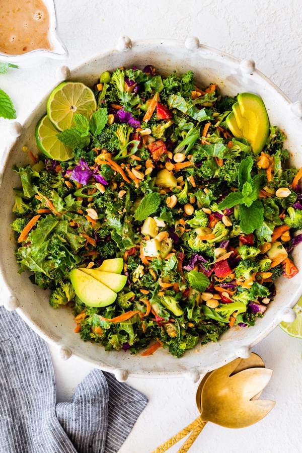 Chopped kale & broccoli salad with peanut dressing