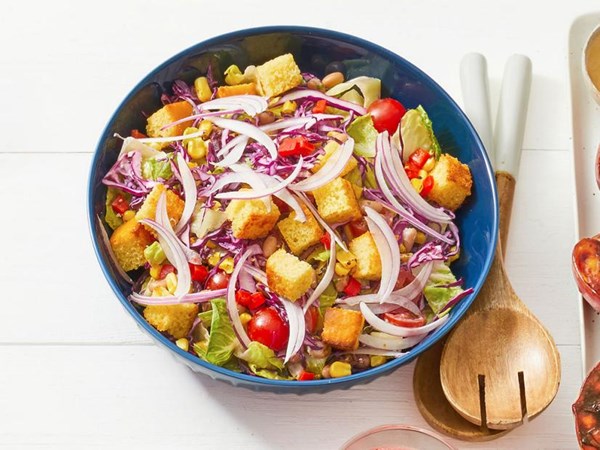 Chopped salad with cornbread croutons