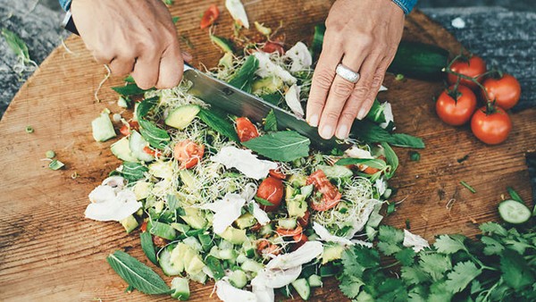 Chopped salad with herbed chicken