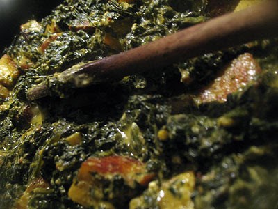 Chopped spinach with panir cheese (Palak panir sak)