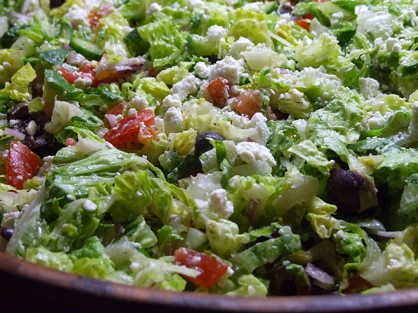 Chopped vegetable salad with feta & olives