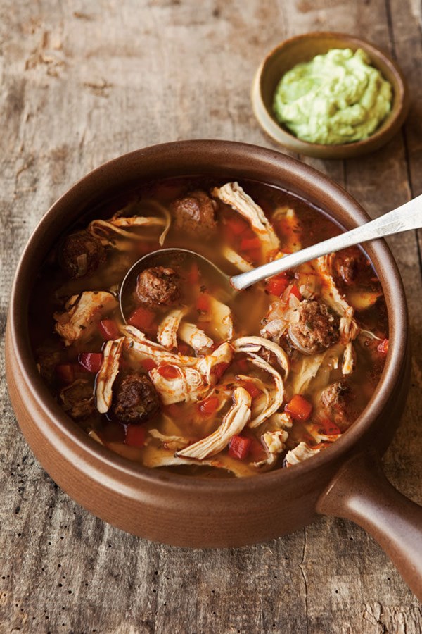 Chorizo & chicken stew with avocado crema