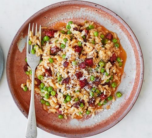Chorizo & pea risotto