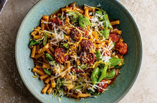 Chorizo & runner beans 'pastotto'