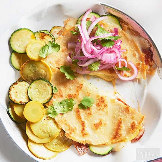 Chorizo & squash quesadillas