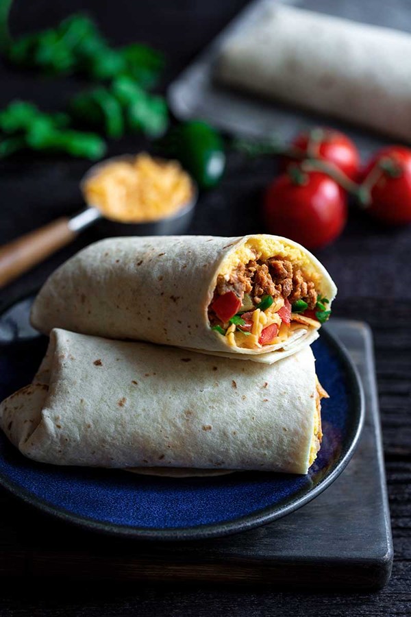 Chorizo and cheddar breakfast burrito
