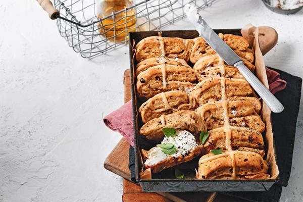 Chorizo and oregano hot cross Parker House rolls