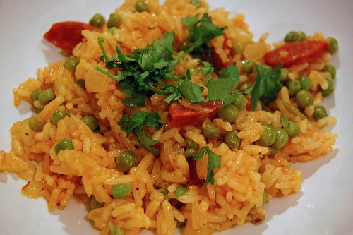 Chorizo and pea rice