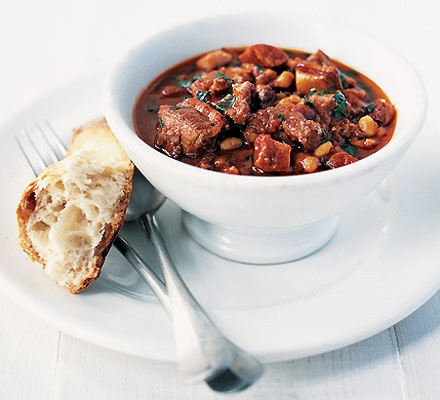 Chorizo and pork belly with haricot beans