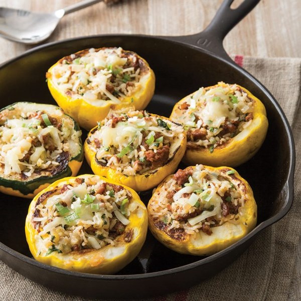 Chorizo and rice stuffed pattypan squash