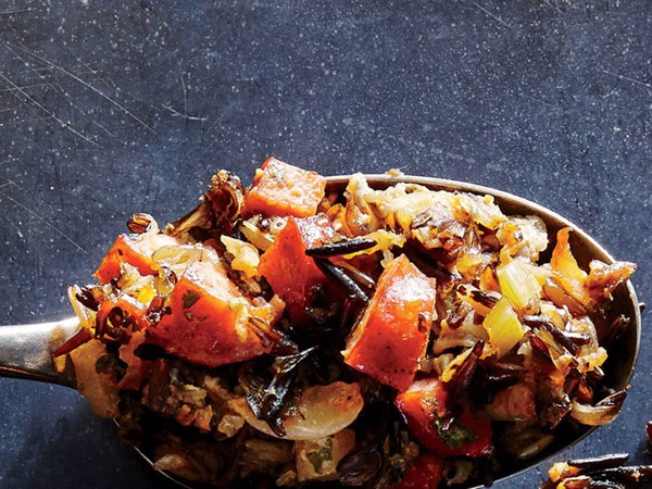 Chorizo and roasted poblano wild rice stuffing