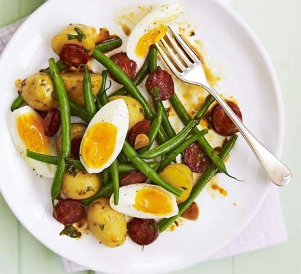 Chorizo and soft-boiled egg salad